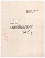 ["The author, Dorothy D. Valiancy Montagu, is requesting from Honorable Helen Gahagan Douglas the full presentation of the negroes' part in the war that was recently printed in installments in the Congressional Record."]