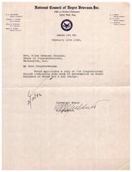 ["The National Council of Negro Veterans requests a copy of a book of information on Negro Soldiers of World War 2 from Congresswoman Helen Gahagan Douglas."]
