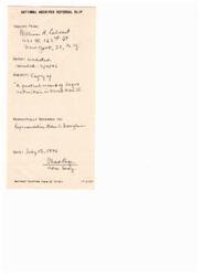 ["William R. Colvent is inquiring about obtaining a copy of Representative Helen Gahagan Douglas' report on \"a partial record of Negro activities in World War II\" from the National Archives. He requests any information that may help him secure this record."]