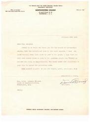 ["The document is a letter from Dr. Davis W. Board, President of Northwestern College, thanking Representative Helen Gahagan Douglas for providing information on the achievements of Negro soldiers. Dr. Board praises Representative Douglas for spreading the truth and expresses the need for more people like her to share liberating news. The document also mentions the college's focus on preparing trained individuals in various fields such as social adjustment, religion, and business science."]