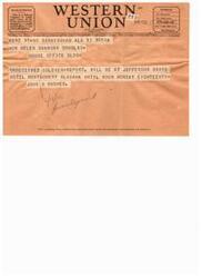 ["This text is from Western Union and provides information about different symbols used in telegrams. It also includes a message sent to Helen Gahagan Douglas about an unreceived soldier and a request for feedback on the company's service."]