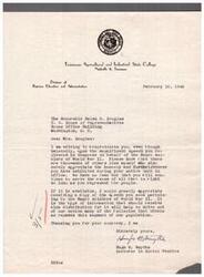 ["The document is congratulating Helen G. Douglas for her speech in Congress supporting Negro soldiers in World War II. The writer appreciates her honesty and hopes she will continue to serve the people. The writer requests a copy of the speech to help dispel misconceptions about the African American population."]