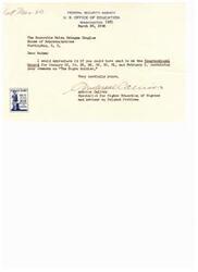 ["Ambrose Caliver, a Specialist for Higher Education of \"Negroes, writes to the Honorable Helen Gahagan Douglas requesting copies of the Congressional Record containing her remarks on \"The \"Negro\" Soldier\" on specific dates in January and February 1946."]