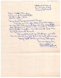 ["The document is a letter from a \"Negro\" soldier in Los Angeles to Congresswoman Helen Douglas, commending her for her efforts during World War II and asking for the opportunity to express his gratitude in the Congressional Record. He expresses his appreciation and blessings for her work on behalf of forward-looking Americans."]