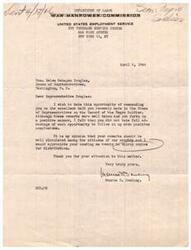 ["The document is commending Representative Helen Gahagan Douglas for her recent speech on the record of the \"Negro\" soldier in the House of Representatives. The writer feels that while the remarks were well taken, they could have been followed up with more positive conclusions. They request copies of the speech for distribution among citizens."]