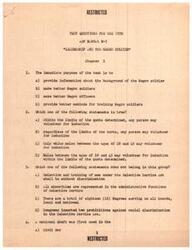 ["The document provides test questions related to leadership and the Negro soldier, focusing on topics such as the history of colored troops in the military, rejection rates of selectees, the number of Negro officers, and the principles of leadership. The questions aim to assess knowledge and understanding of the issues surrounding Negro soldiers in the armed forces."]