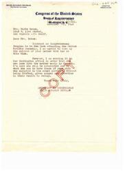 ["The document is addressed to Congresswoman Helen Gahagan Douglas from a constituent, Marie Botek, regarding the issue of 18 year olds who voluntarily enlisted in the armed services and are now seeking to resign. Botek believes that these individuals should receive the same consideration as 18 year olds who were drafted, and requests that Douglas look into the matter and advocate for their discharge at the earliest possible time."]