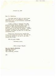 ["Helen Gahagan Douglas is writing to inform Lt. Esterline that his application for discharge from the Army has been turned down by the Secretary of War's Separation Board. She had written a letter in support of his application, emphasizing his role as a professor at the University of California and the critical need for his teaching services. Lt. Esterline explains the challenges he faced in the application process, including the impersonal nature of Army procedures and the focus on finding replacements rather than considering individual cases. He also highlights the series of transfers he has experienced, which have not helped his situation."]