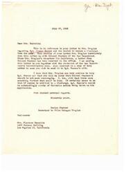 ["Mrs. Reynolds writes to Mrs. Douglas on behalf of Sgt. Joseph Fasone, who is seeking a discharge from the Army. Mrs. Douglas contacts Colonel Pearson for assistance, but the decision for discharge rests with the commanding officer. Sgt. Fasone has an outstanding record with 101 points and is in need of help due to family circumstances. Mrs. Douglas and Mrs. Reynolds are both eager to help Sgt. Fasone, but are limited by military regulations."]