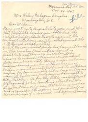 ["The author, James L. Walters, is writing to congratulate Mrs. Douglas for voting against the contempt of Congress citation for witnesses before the Un-American Activities Committee. He expresses disappointment in the House's attitude towards civil liberties and wishes he could be represented by her."]