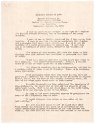 ["Helen Gahagan Douglas speaks about the importance of unity in the face of fascism and aggression, highlighting President Roosevelt's efforts to strengthen national defense and promote peace through collective action. She emphasizes the need for a certain philosophy that prioritizes the security of all nations and warns against isolationism. Douglas praises Roosevelt for his foresight in preparing the country for potential conflict and criticizes Republican opposition to his defense initiatives. Ultimately, she argues that Roosevelt's leadership has been crucial in maintaining global stability and preventing war."]