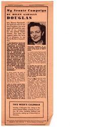 ["Helen Gahagan Douglas, a congresswoman from California, gained attention for her dramatic presentation on the floor of Congress addressing high prices. She received support from labor unions and was known for her advocacy for social security, minority rights, and better living conditions. She was praised for her actions and principles by various individuals, including Eleanor Roosevelt and Eddie Cantor. She did not rely on campaign promises but took action to address issues affecting her constituents."]
