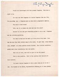 ["Helen Gahagan Douglas, a member of the House of Representatives, speaks out against recent acts of violence and lynchings against African Americans. She criticizes the lack of action by Congress to pass anti-lynching legislation and calls for federal laws to address these crimes. Douglas praises the efforts of the Attorney General and the President in responding to the lynchings, but emphasizes the need for federal intervention due to the limitations of state authorities. She highlights the importance of passing federal anti-lynching legislation to hold perpetrators accountable and prevent future acts of violence."]