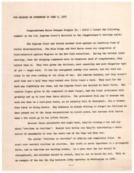 ["Congresswoman Helen Gahagan Douglas issued a statement expressing concern that Republican members of the House were removing their signatures from a Discharge Petition for the Taft-Ellender-Wagner Bill. She criticized the lack of assurance that the bill brought to the Floor by the House Banking and Currency Committee would address the real housing needs of the American people."]