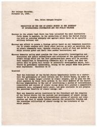 ["The document discusses the importance of public understanding of civilian vs. military control of atomic energy and urges action to support civilian control. It suggests obtaining materials and speakers from specific organizations, expressing opposition to legislation supporting military control to government officials, and joining the Emergency Conference for Civilian Control of Atomic Energy. It also mentions an upcoming conference in Washington to rally support for civilian control of atomic energy."]