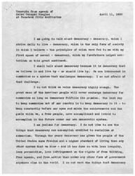 ["Helen Gahagan Douglas is officially launching her campaign for the United States Senate, thanking her supporters and discussing the importance of the position. She criticizes the current Senator from California, Sheridan Downey, for not effectively representing the state's interests. Douglas emphasizes the need for full-time, all-out representation in the Senate and expresses her commitment to working for the common good and the general welfare of California and the nation."]