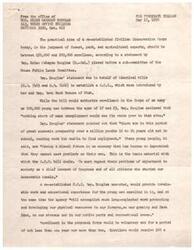 ["Congresswoman Helen Gahagan Douglas supports rooting out spies, traitors, and saboteurs, as well as removing subversive elements and poor security risks from government service. She believes in enforcing existing laws to protect the country, but opposes the Mundt-Nixon bill and similar legislation that she believes infringes on liberty and undermines democracy. Douglas is committed to fighting for freedom at home and abroad, and urges legislation to be passed with reason and careful consideration for America's security."]