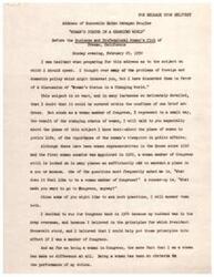 ["Helen Gahagan Douglas is running for United States Senate in California and is giving a speech to voters. She emphasizes her belief in democracy, private enterprise, and the importance of owning property. She also discusses the dangers of labeling democratic efforts as socialist or communist, and stresses the importance of maintaining freedom and democracy to prevent the spread of communism. Douglas opposes the Committee on Un-American Activities and believes in the separation of government powers to protect freedom."]