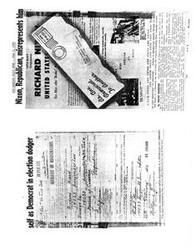 ["The document discusses how Republican candidate Richard Nixon is misrepresenting himself as a Democrat in his campaign materials. Many Democrats, including Will Rogers Jr., have received misleading circulars from Nixon's supporters. The document also highlights Nixon's Republican registration and questions why he is trying to appeal to Democrats."]
