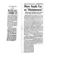 ["The document discusses the recall move against Mayor Bowron, with warnings of underworld involvement and Communist support. It also covers Richard Nixon's campaign for United States Senate, Democrats supporting Gov. Warren over James Roosevelt, and the endorsement of Nixon by various individuals. Additionally, it mentions events such as Nixon Day, a radio broadcast on foreign policy, and the death of a publisher's wife."]