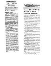 ["The article discusses a poll showing that Republican Senate nominee Richard Nixon is leading in the race against Democrat Helen Douglas. The poll also notes that undecided voters could still impact the outcome of the election, as voter sentiment has changed slightly since the primary. The article highlights the support Nixon has from both Republicans and some Democrats, but also mentions that there is a chance for Douglas to gain more votes from undecided Democratic voters. The election is close, and any change in voter sentiment could affect the outcome."]