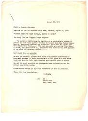 ["Helen Gahagan Douglas writes to Mr. Giles to clarify that her husband, Melvyn Douglas, did not contribute to the defense of the Hollywood Ten who were cited for contempt of Congress. She explains that her husband was part of the Committee for the First Amendment, which protested against the procedures of the Committee on Un-American Activities. She provides information about the activities of the Committee and offers to provide more information if needed. Helen expresses her gratitude for the support of Mr. Giles and the committee and looks forward to meeting them at a future meeting in Fresno."]