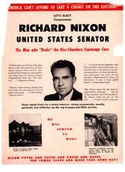 ["Congressman Richard Nixon is running for United States Senator and is campaigning based on his performance record. He highlights differences between himself and his opponent, Mrs. Douglas, on issues such as national defense, internal security, taxes, healthcare, veterans, labor, small business, equal rights, and Tidelands. Nixon is portrayed as a champion of free enterprise and constitutional government, while Douglas is described as an extreme left-winger who wants more federal controls and has a history of opposing anti-Communist measures. Voters are encouraged to compare the candidates' records and make an informed choice."]