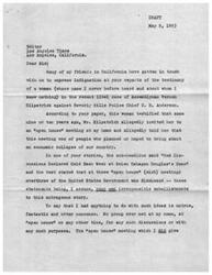 ["Helen Gahagan Douglas writes a letter to the editor of the Los Angeles Times to refute claims made by a witness in a libel case involving Assemblyman Vernon Kilpatrick. The witness stated that discussions about overthrowing the government and causing an economic collapse took place at Douglas' home, which Douglas denies. She emphasizes her long-standing opposition to Communism and authoritarianism and asks the newspaper to publish her response to set the record straight."]