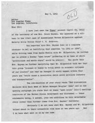 ["The document is a letter from a law firm to Mrs. Helen Gahagan Douglas regarding the testimony of Mrs. Haynes in a case. The document suggests sending a letter to the Times but raises questions about the location of the sender, the relationship with Mr. Kilpatrick, and the outcome of the case. It requests a discussion before sending the letter."]