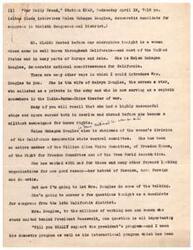 ["Helen Gahagan Douglas speaks at a CIO rally on May Day in 1944, reflecting on the significance of the holiday and the history of the labor movement. She discusses the Haymarket Square tragedy of 1886 and the unjust trial of labor leaders. Douglas then shifts to discussing John P. Altgeld, a politician who fought for justice and pardoned the Haymarket leaders, sacrificing his own political career. Altgeld's actions exemplify his commitment to principles over personal gain."]