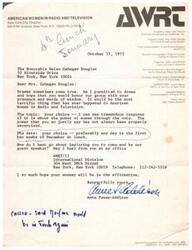 ["The Student Activities Office at the University of Tennessee in Knoxville is inviting Ms. Helen Gahagan Douglas to speak on campus in January or February. They have had notable speakers in the past and Justice William O. Douglas recommended her. They are requesting a list of possible dates and the amount of honorarium."]