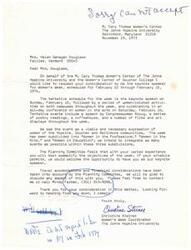 ["The document is a letter from Ruth G. Newman to Mrs. Helen G. Douglas, inviting her to join a symposium on the identity crisis in aging women. The symposium will be held at the Annual Psychiatric Conference in San Francisco in April 1974. Ruth mentions the importance of the topic politically, psychologically, and culturally and lists the other participants in the workshop. She urges Helen to join and discuss the political aspects of aging women. Ruth also provides information about the organization hosting the meeting and mentions her own candidacy for Vice President. Helen responds that she is unable to attend due to responsibilities."]