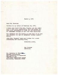 ["Mrs. Robert E. Sheridan is confirming a speaking engagement with Mrs. Douglas at the Newbury Women's Club on May 1, 1974 at 8 p.m. They offer transportation and dinner before the talk, and mention enjoying an article in \"Ms.\" magazine. Mrs. Sheridan looks forward to hearing back from Mrs. Douglas."]