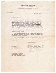 ["The Department of Political Science at Mount Holyoke College is inviting Congresswoman Helen Gahagan Douglas to be the honored guest and speaker at the Women in Politics Symposium. The event will take place on April 26-27 and will include panels and seminars on various topics related to women in politics. The committee apologizes for the late invitation and can only cover expenses, not offer an honorarium. They are eager to hear back from Mrs. Douglas soon."]