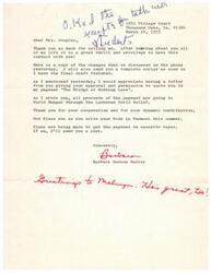 ["Congresswoman Helen Gahagan Douglas has received an invitation to be the Commencement Speaker at Long Beach City College on June 20, 1975, but regrets that she is unable to accept. The college is asking if she would be willing to send a telegram to the student body instead. The document also mentions a small honorarium to cover expenses."]