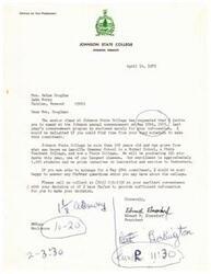 ["The President of Sweet Briar College invites Mrs. Melvyn Douglas to participate in a lecture series in February 1976, in honor of the 75th anniversary of the college's founding. Mrs. Douglas declines the invitation due to prior commitments."]