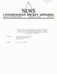 ["Congressman Mickey Edwards is hosting a town meeting in Ponca City on April 16 at the Public Safety Building. The meeting will provide an opportunity for constituents to ask questions about issues facing Congress."]