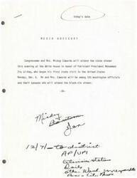 ["Congressman and Mrs. Mickey Edwards will attend a state dinner at the White House in honor of Pakistani President Mohammed Zia ul-Haq. The dinner will be attended by 125 Washington officials and their spouses."]