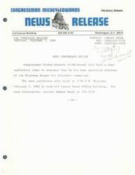 ["Congressman Mickey Edwards from Oklahoma has been appointed chairman of the Oklahoma Reagan for President Committee and will hold a news conference to announce this appointment. The news conference will take place on February 7, 1980 at 3:00 P.M. in room 413 Cannon House Office Building. Contact Edward Segal for more information."]