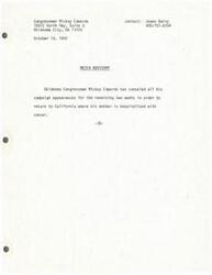 ["Congressman Mickey Edwards has canceled his campaign appearances for the next two weeks in order to return to California where his mother is hospitalized with cancer."]