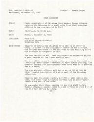 ["Oklahoma Congressman Mickey Edwards is moving his Oklahoma City office to a new location on NW 63rd in order to bring it closer to the population center of his district. The move will save taxpayers an estimated $8,000 a year in rent and provide better access for the public, including handicapped individuals. The new office space will be located at 900 NW 63rd, with the phone number remaining the same. Phone service may be temporarily interrupted during the move, and constituents needing to see his staff before Monday afternoon should visit the old offices in the Old Post Office Building."]