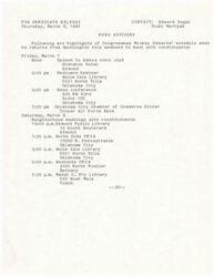 ["Congressman Mickey Edwards will be returning to Oklahoma to meet with constituents and has a full schedule of events planned, including a speech, a Medicare seminar, a news conference, a Chamber of Commerce dinner, and several neighborhood meetings."]
