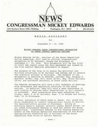 ["Congressman Mickey Edwards will lead a Congressional delegation to El Salvador, Panama, and Nicaragua to assess the political and military situations in the region. The delegation will meet with government and opposition officials, hold news conferences, and observe the electoral process in Nicaragua. The trip was organized in response to a request from Secretary of State James A. Baker to monitor the democratization process in Nicaragua."]