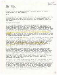 ["Mickey is responding to Rick's scheduling memo and agrees with the program's main components. He suggests meeting with more key party members before the filing date and having more town meetings in Oklahoma County. He also mentions the need for a more detailed schedule and filling in more time gaps. Overall, he believes the plan is good but needs to be more specific and filled out."]
