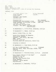 ["The text is a schedule of events and meetings in Oklahoma from January to March 1990. It includes details such as guest speakers, meeting times, and contacts for various events such as basketball games, banquets, and business meetings."]
