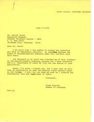 ["A letter from Glenn English, a Member of Congress, is requesting information on the status of an apprenticeship program application submitted by the Western Oklahoma Chapter of the National Electrical Contractors Association to the Bureau of Apprenticeship and Training."]