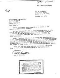 ["The document from Congressman Glenn English to Dan M. Crummett informs him that the Occupational Safety and Health Administration (OSHA) does not have specific regulations regarding recreational hunting in work areas. It mentions a case where OSHA took action due to an employee complaint about hunting in a work area, but later withdrew the citation. OSHA is restricted by law from enforcing regulations related to recreational hunting. Congressman English assures Crummett that he will provide more information once he receives a response from OSHA."]