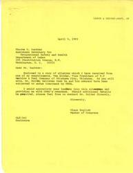 ["Tom Holder, Vice President of T.P. Machine & Tool Company, contacted Congressman Glenn English regarding issues with OSHA inspections at their company. OSHA Assistant Secretary Thorne G. Auchter responded, stating that the company had been removed from the general schedule health inspection list for three years due to compliance. Auchter explained the policy for exemption from inspections and mentioned an experimental program in Oklahoma. The company felt they were being harassed by OSHA due to multiple inspections, including one with a search warrant. Congressman English requested OSHA's response to the situation."]