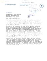 ["Congressman Glenn English addressed a letter to Mr. Charles Waldrop, President of Waldrop Bros., Inc., regarding concerns over programmed inspections in the construction industry. The document states that the number of inspections is within established parameters and includes a copy of a letter from Mr. John A. Pendergrass, Assistant Secretary for Occupational Safety and Health."]