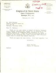 ["The document  is a correspondence between Glenn English, a member of Congress, and Thomas L. George, the Coordinating Officer of Union Equity Co-Operative Exchange, regarding a request for an extension of the comment deadline for proposed safety standards for grain handling facilities. Mr. George requests an extension of the deadline to allow for a full assessment of the impact of the proposed standards on his facility. Mr. English acknowledges the request and has contacted OSHA officials to urge them to extend the deadline."]